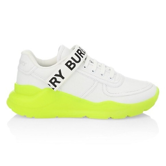 Burberry Shoes - Burberry Ronnie Chunky White Leather Neon Sole Sneaker Size 40